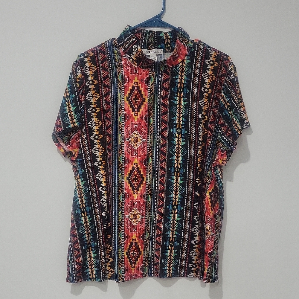 Eye Candy Red and Orange Casual Button Down Shirt with Tribal Pattern